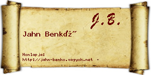 Jahn Benkő névjegykártya